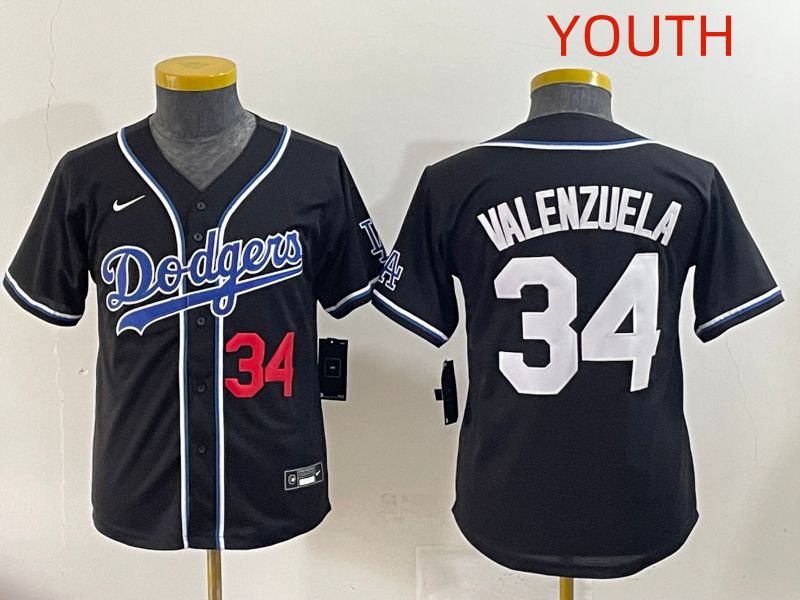 Youth 2025 Los Angeles Dodgers 34 Valenzuela Black Three generations Fashion Nike MLB Jersey style 3